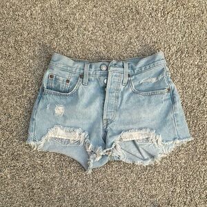 Levi Light Blue Distressed Denim Shorts